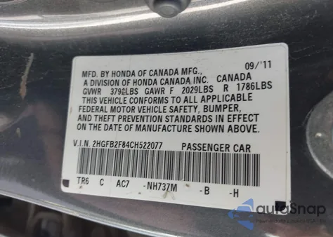 2012 Honda Civic Ex z USA, uszkodzony, nr VIN 2HGFB2F84CH522077